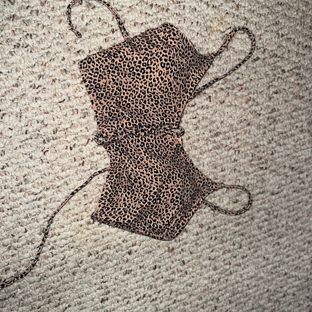 Leopard Print Bikini Top - Brown and Black